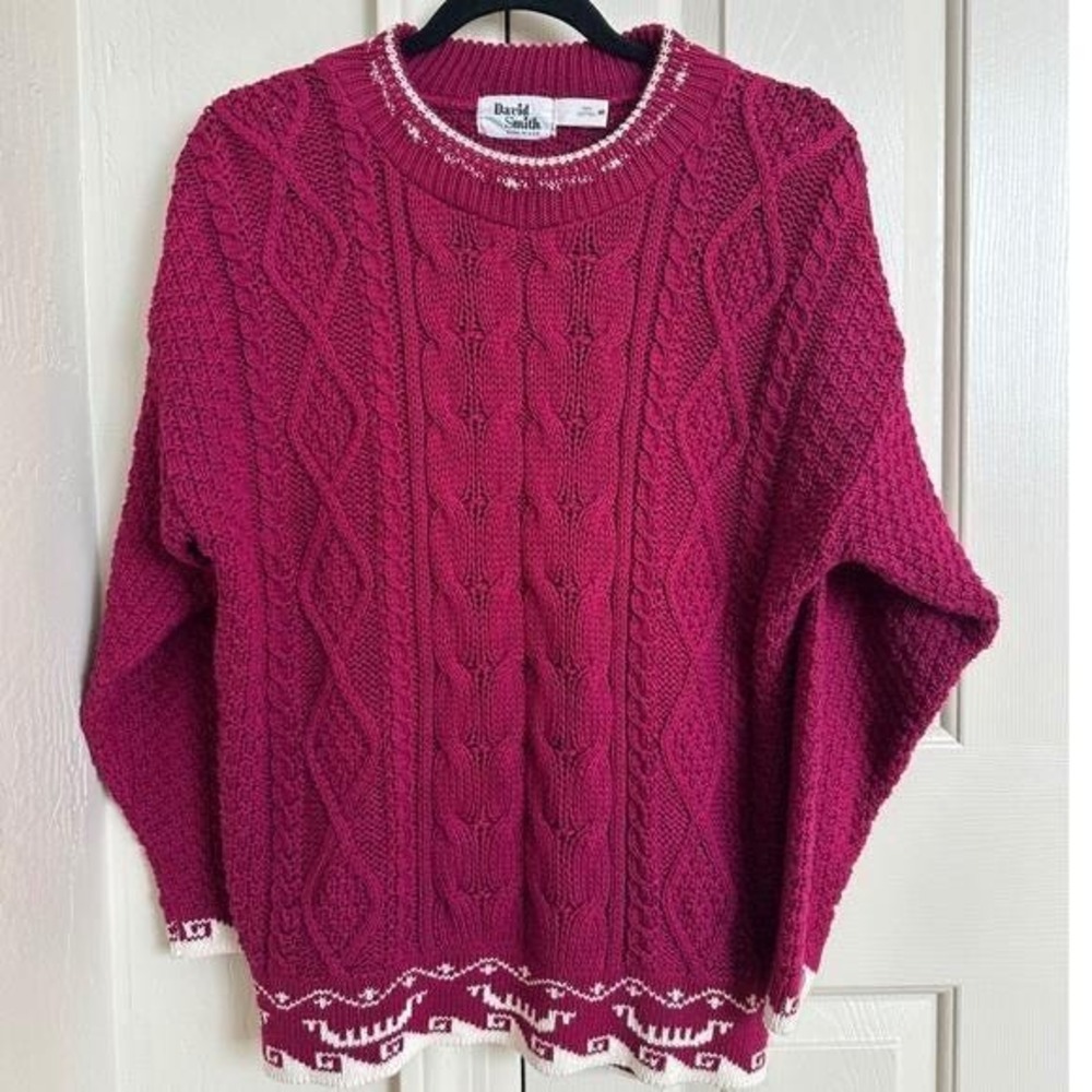 Vintage David Smith Pink Cable Knit Sweater - 100% Cotton - Made in USA - Small‎